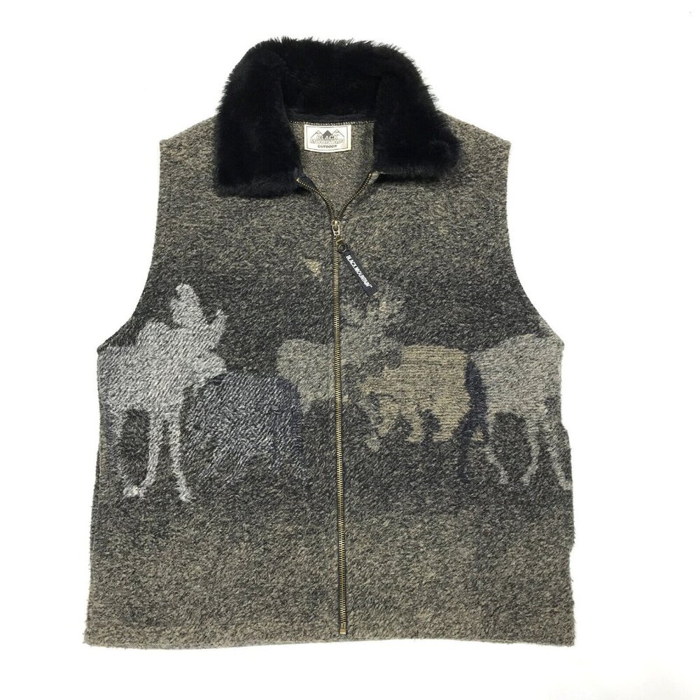 VTG Black Mountain Outdoor Moose Elk Full Zip Fleece Vest Adult SM Made in USA